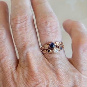 Unique 18K Sapphire and Diamond Double Ring Antique - Stackable Engagement Anniversary - Customized Layaway Available