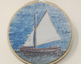 Sailing ship hoop embroidery  4 inches