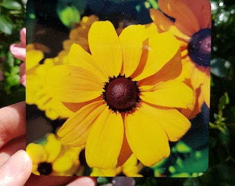 Yellow Daisy Flower Coaster – Cork-Backed Drinkware SALE Mother's Day