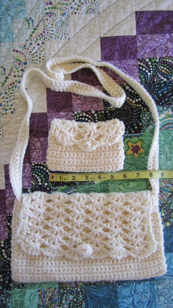 Hand Crochet Purse and matching Wallet, cream col… - image 2
