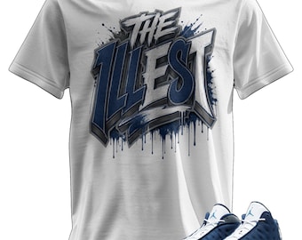 Custom Printed T-Shirt Matching Jordan 13 "Flint" Blue