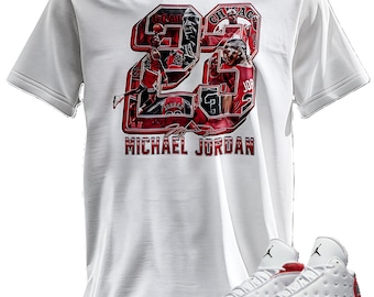 Camiseta personalizada con estampado Jordan 13 OG Chicago Rojo/Blanco
