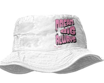 Custom Printed Dream Big Bucket Hat Matching Air Jordan 5 Soft Pink