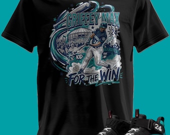 Camiseta estampada personalizada a juego con la Griffey Max 1 en negro y verde azulado.