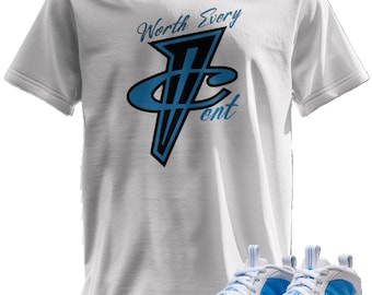 Camiseta estampada personalizada a juego con la Foamposite University Blue/White