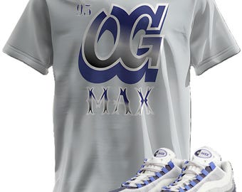 Camiseta estampada personalizada a juego con las zapatillas Max OG 95 Sapphire/Photon Dusk Raisin.