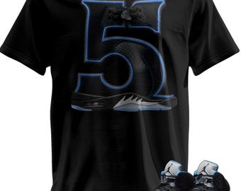 Custom Printed T-Shirt Matching Jordan 5 "Black Carolina"