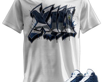 Custom Printed T-Shirt Matching Jordan 13 "Flint" Blue