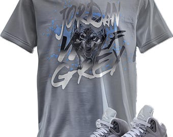 Custom Printed T-Shirt Matching Jordan 5 Wolf Grey