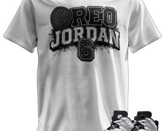 Custom Printed T-Shirt Matching Jordan 6  "OREO"  White/Black