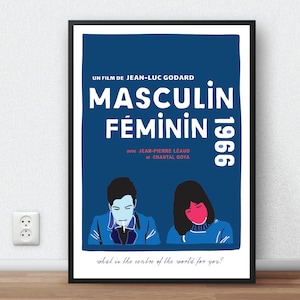 Masculin Féminin Movie / Film Poster Art, 1966. Jean-Luc Godard. FRENCH NEW WAVE cinema. Vintage Movie Poster.