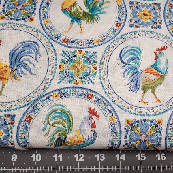 David Textiles Wild Apple Morning Bloom Medallion Rooster Cotton Fabric BTY BTHY BTFQ  Quilting Sewing Crafting Masks