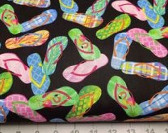 Timeless Treasures Flip Flops on Black Fabric Quilting Masks Crafts Sewing