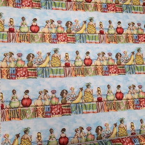 Elizabeth&#39;s Studio Fruit Ladies Lineup Cotton Fabric