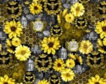 Timeless Treasures Black Queen Bee Sunflower CD1351 Fabric Quilting Crafting Masks Sewing