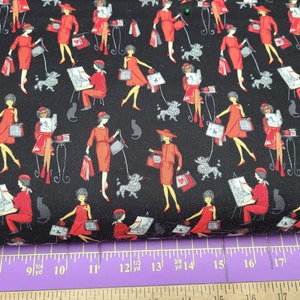 Timeless Treasures Paris C8688 Ladies in Red  Fabric Quilting Masks Crafts Sewing