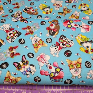 Timeless Treasures Funny Dogs Poodle French Bull Dog Corgi Basset HoundBart-C1137 Fabric Quilting Masks Crafts Sewing