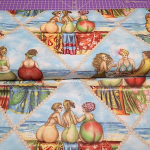 Elizabeth&#39;s Studio Fruit Ladies in a Diamond Cotton Fabric