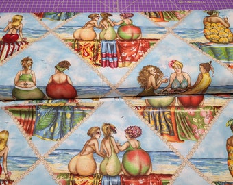 Elizabeth&#39;s Studio Fruit Ladies in a Diamond Cotton Fabric