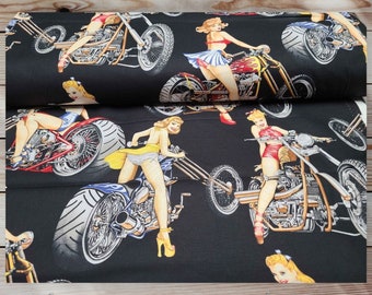 Alexander Henry Hot Wheels Motorcycle Babe Fabric Quilting Masks Crafts Sewing