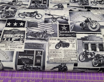 Timeless Treasures Vintage Motorcycle Newsprint C3646  Cotton  Fabric Quilting Masks Crafts Sewing