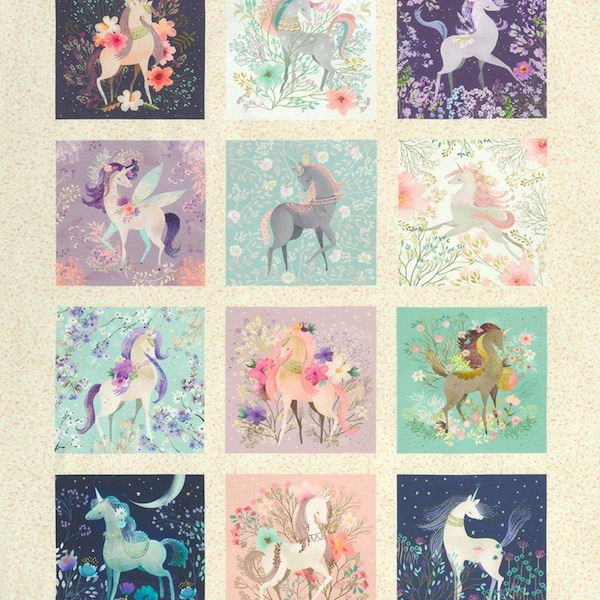 Robert Kaufman Unicorn Meadow Panel 22412-205 Fabric Quilting Masks Crafts Sewing