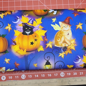 David Textiles Halloween Pumpkin and Black Cat Fairies Fabric Quilting Masks Crafts Sewing