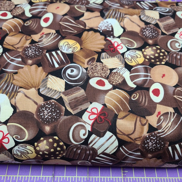 Timeless Treasures Fancy Chocolate Candy Cotton  Fabric Quilting Masks Crafts Sewing