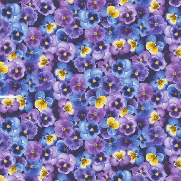 Timeless Treasures Purple Packed Pansy Cotton Fabric Quilting Crafting Masks Sewing