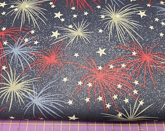 Fireworks with Stars Glitter Cotton Fabric Quilting Crafting Masks Sewing