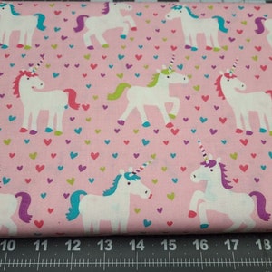 Unicorn on Pink with Hearts 100% Cotton Fabric Quilting Masks Crafts Sewing