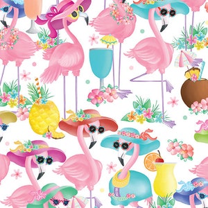 Benartex Flamingogal Fun White 14304-09 Fabric Quilting Masks Crafts Sewing