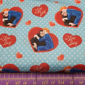 Springs Creative Lucy and Ricky Heart Toss CP76351 I Love Lucy Fabric Quilting Sewing Crafting and Mask Making