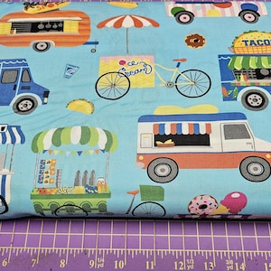 Freckle & Lollie Snack Time Food Trucks Cotton Fabric Quilting Masks Crafts Sewing