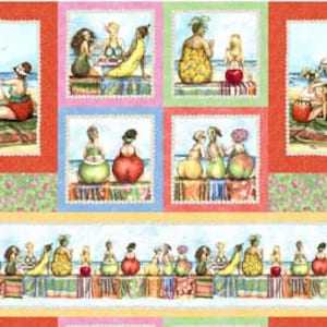 Elizabeth&#39;s Studio Fruit Ladies 1518E Panel Cotton Fabric