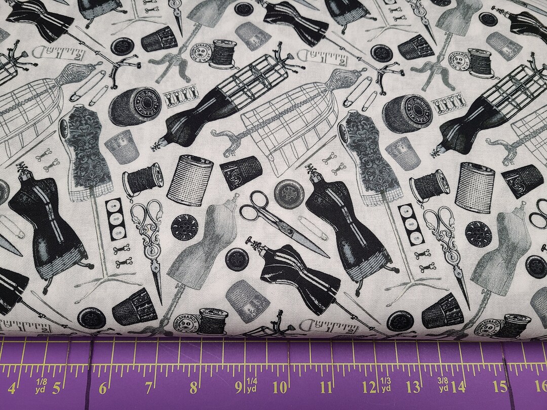 Timeless Treasures Vintage Old Fashioned Sewing All Over - Etsy