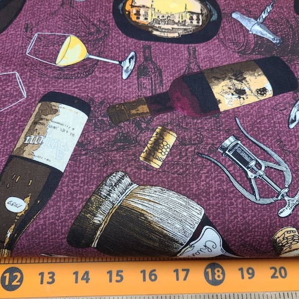 Timeless Treasures Wine Bottles, Glasses, Corks and Pulls Cotton  Fabric Quilting Masks Crafts Sewing