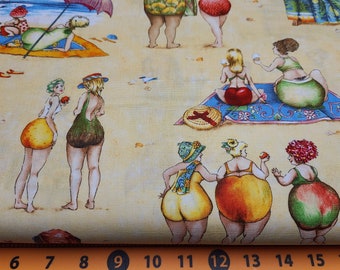 Elizabeth&#39;s Studio Fruit Ladies on the Beach Cotton Fabric