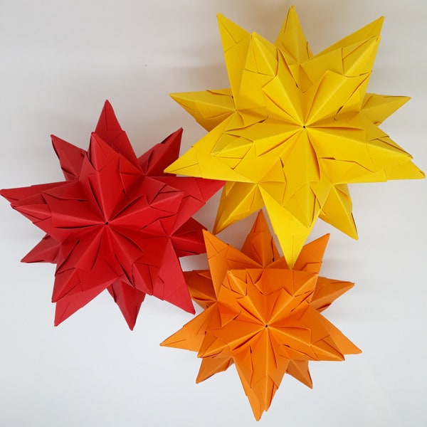 Sterne / Bascetta-Sterne 3er-Set in den Sonnenfarben Rot, Orange und Gelb