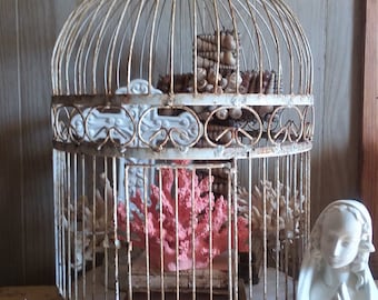 Ancient shabby birdcage ~ birdhouse ~ birdcage ~ fil de fer ~ vintage shabby decoration ~ hy5538