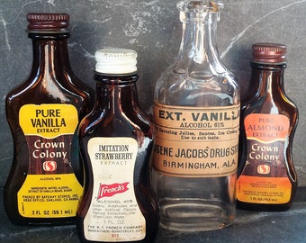 Vintage EXTRACT Glass BOTTLES: Amber & Clear Display Bottles | Farmhouse | ChocolatFlea