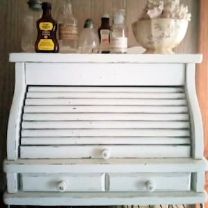 Rustic Farmhouse BREAD BOX: Shabby Chic White Roll Top