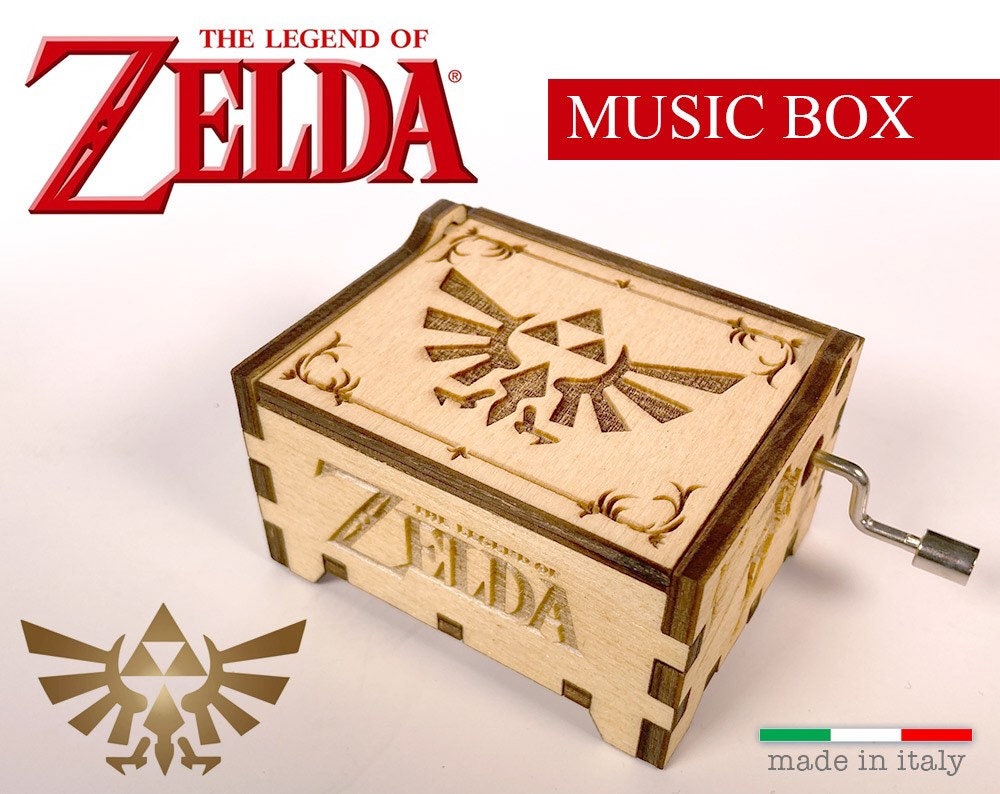 Zelda Wooden Music Box, Hand Crank Wood Legend of Zelda Theme Musical Boxes, Antique Engraved Carved Crafts Gift for Wedding, Valentines, Christmas, B