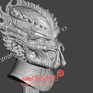 female queen yautja life-size bust + ceremonial helmet for 3d printing STL