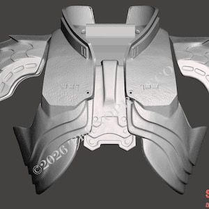 May include: A light gray, futuristic-looking chest and shoulder armor set. The armor has a segmented design with ridged detailing and includes shoulder pauldrons. The copyright mark "©2026" is visible on the lower left side.