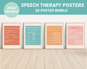 20 poster bundle for SLPs | speech therapy office decor | speech pathology poster set | developmental norms