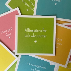 Cartes d'acceptation du bégaiement pour enfants | affirmations positives pour les enfants qui bégaient | orthophonie | thérapie de fluidité