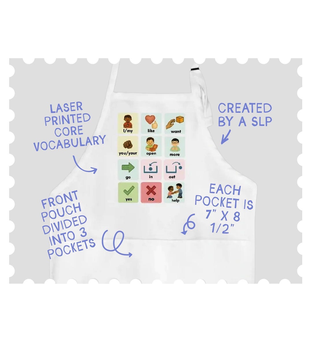 Core Vocabulary Apron With Pockets | AAC Apron | Communication Board - Etsy