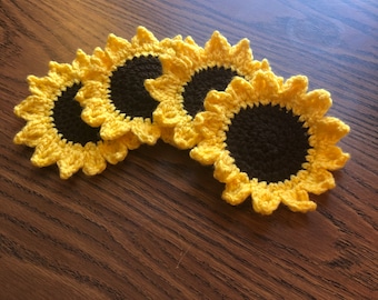 Sunflower Decor, Sunflower Gift, Crochet Sunflower Coasters, Sunflower Crochet Flower Coaster, Flower Appliqué, Gift For Her, Gift For Women