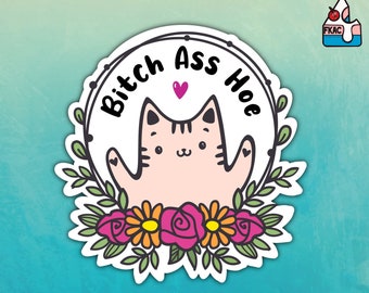 Bitch ass hoe sticker - cute cat sticker - laptop sticker - funny sticker - water bottle sticker